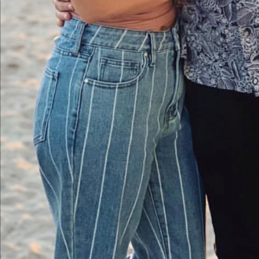 Blue Striped Mom Jeans